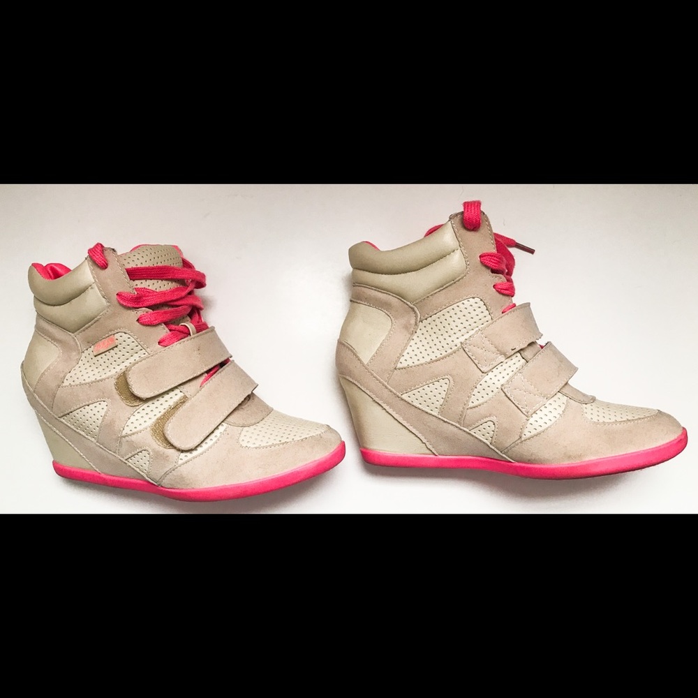 Cream and pink wedge sneakers